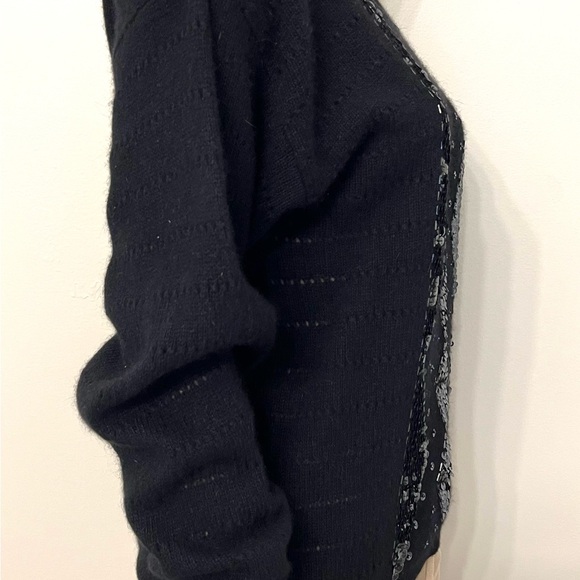 L’eau Vive Womens Sweater Medium Black Angora Lambswool Padded Sequins Vintage - Picture 3 of 5